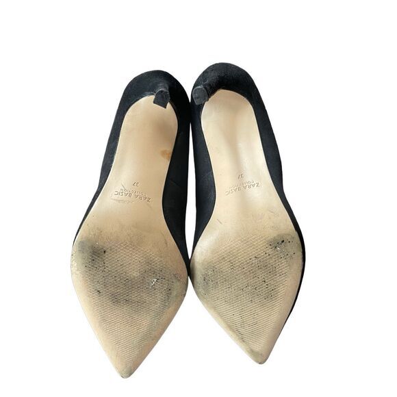 Zara Basic Women's Suede Pointed Toe Fishnet Sock Stiletto Pumps‎ Black Size 37 - Picture 6 of 10